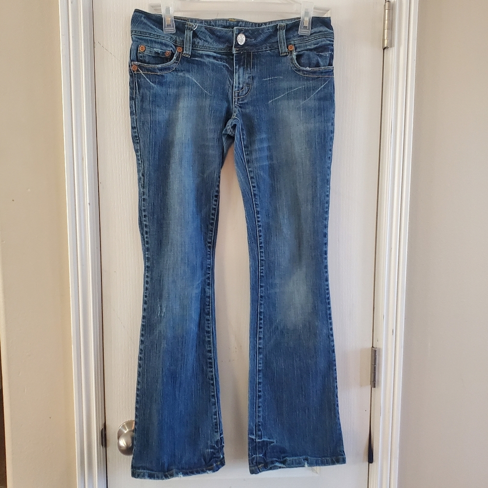 Y2K American Eagle AE Artist Bootcut Low Rise Jeans, Stretch Distressed Size 6